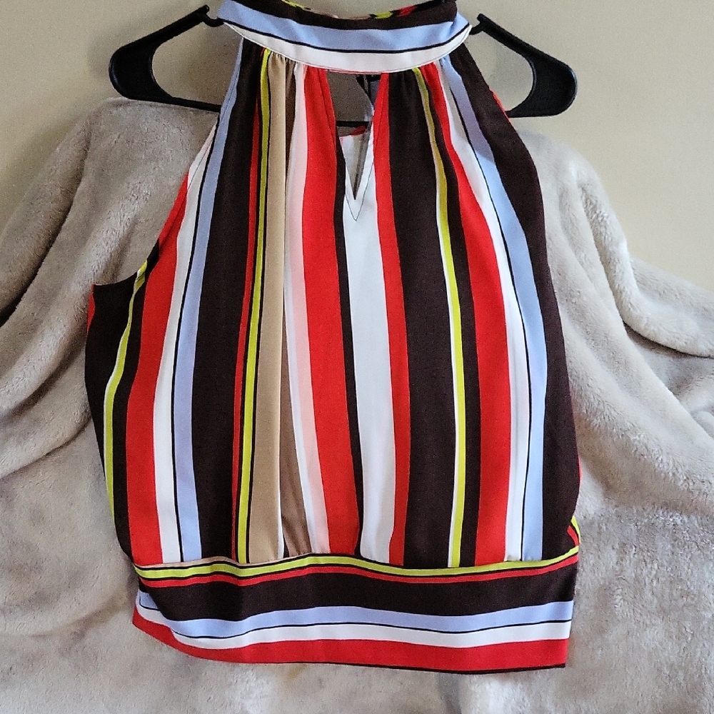 New York & Company Multicolor Striped Halter Top
